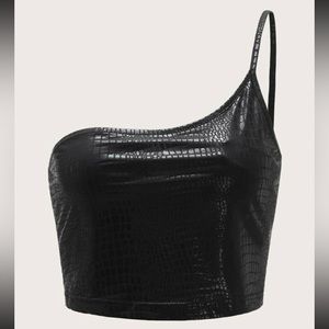 One Shoulder Crocodile Embossed Crop Cami Top